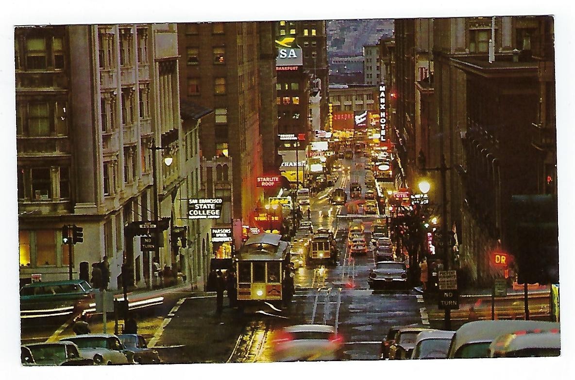 Cable Car on Powell Street at Twilight-San Francisco, CA.-Vintage Postcard