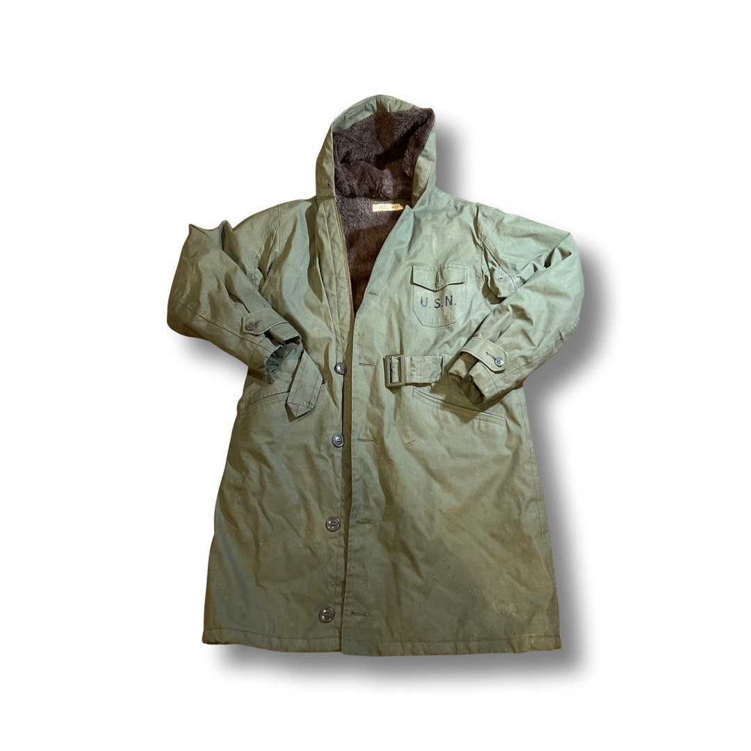 RARE ORIGINAL VINTAGE 1940'S WWII US NAVY DECK JACKET SUB TORPEDO PARKA SIZE 40