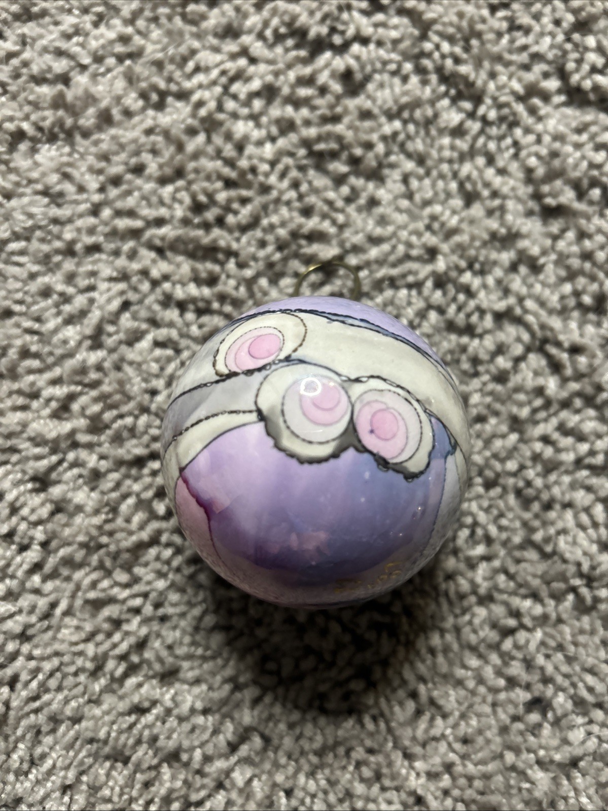 Vintage 1987 Hand Blown Glass Ornament Hand Painted Purple