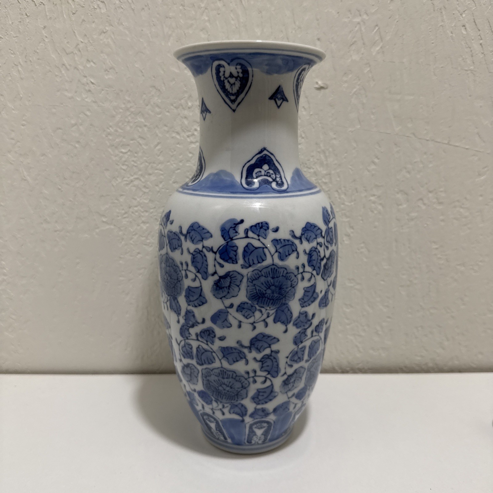 Vintage Handpainted Ceramic Vase 10” Blue White Beautiful China