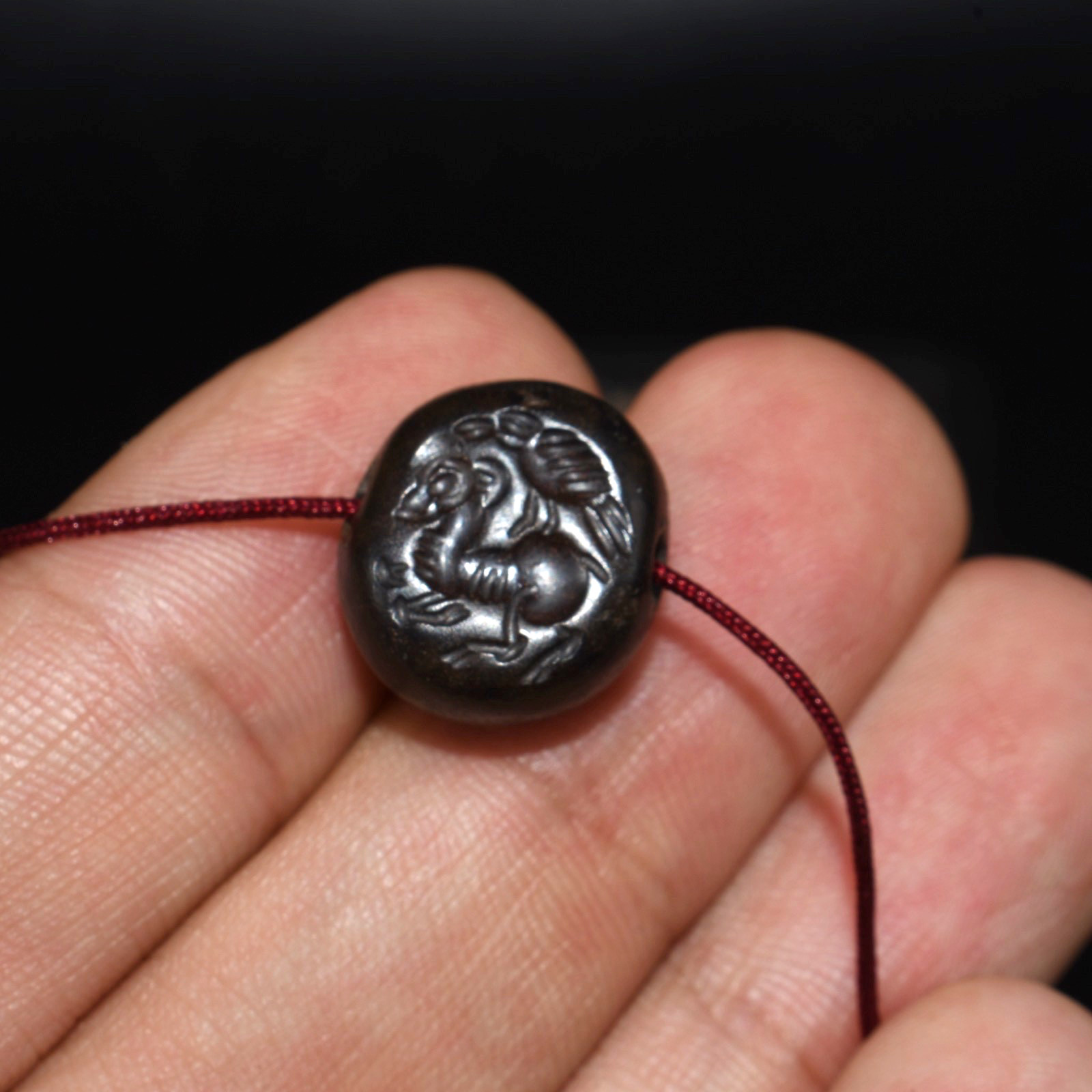 Ancient Sasanian Agate Intaglio Stamp Seal Bead Winged Mythological Creature