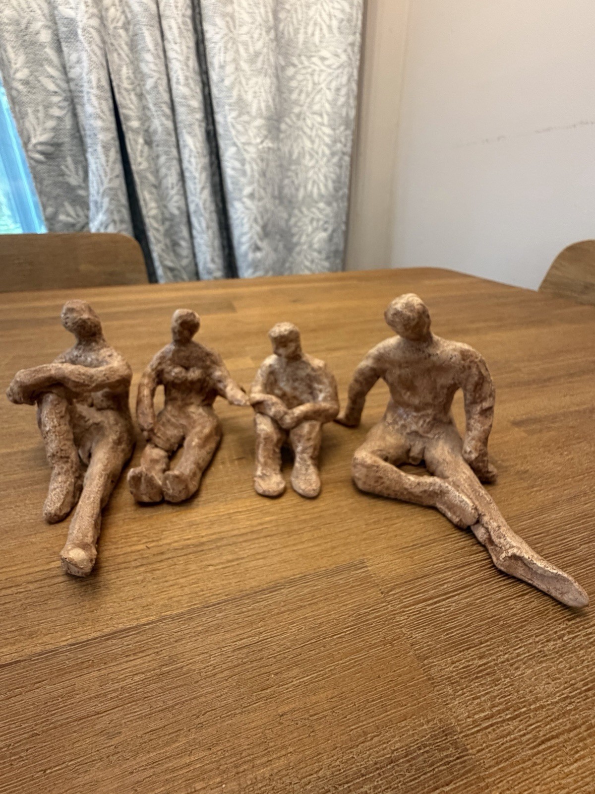 Vintage  Terracotta Sculpture Set of 4 Seated Family People Art Mid Century