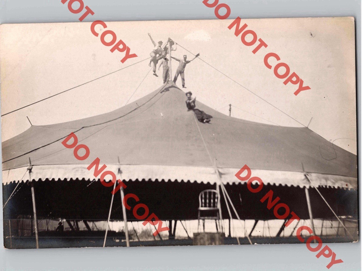 c1910 Men Balancing Circus Tent BEAVER CITY Nebraska NE Furnas County RPPC Photo