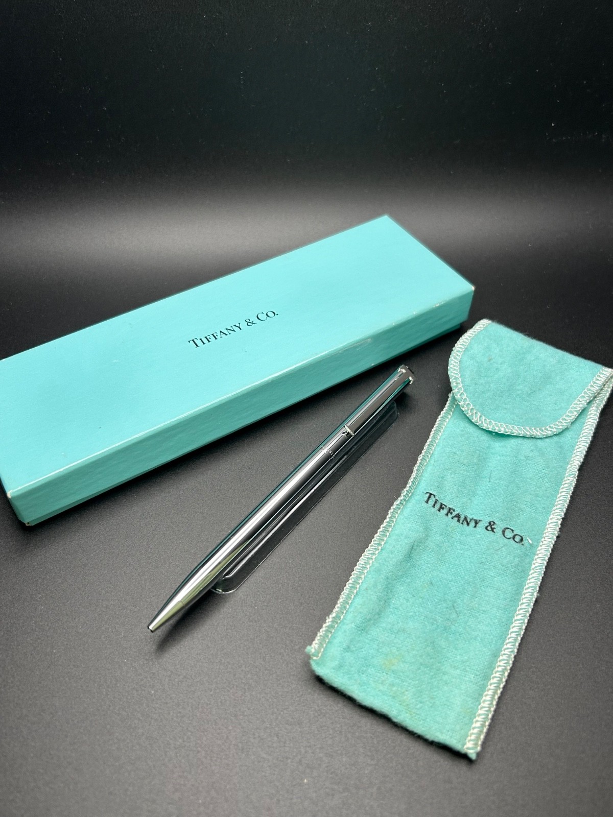 Authentic Vintage Tiffany & Co. Classic Silver T-Clip Ballpoint Pen W/ Box Pouch