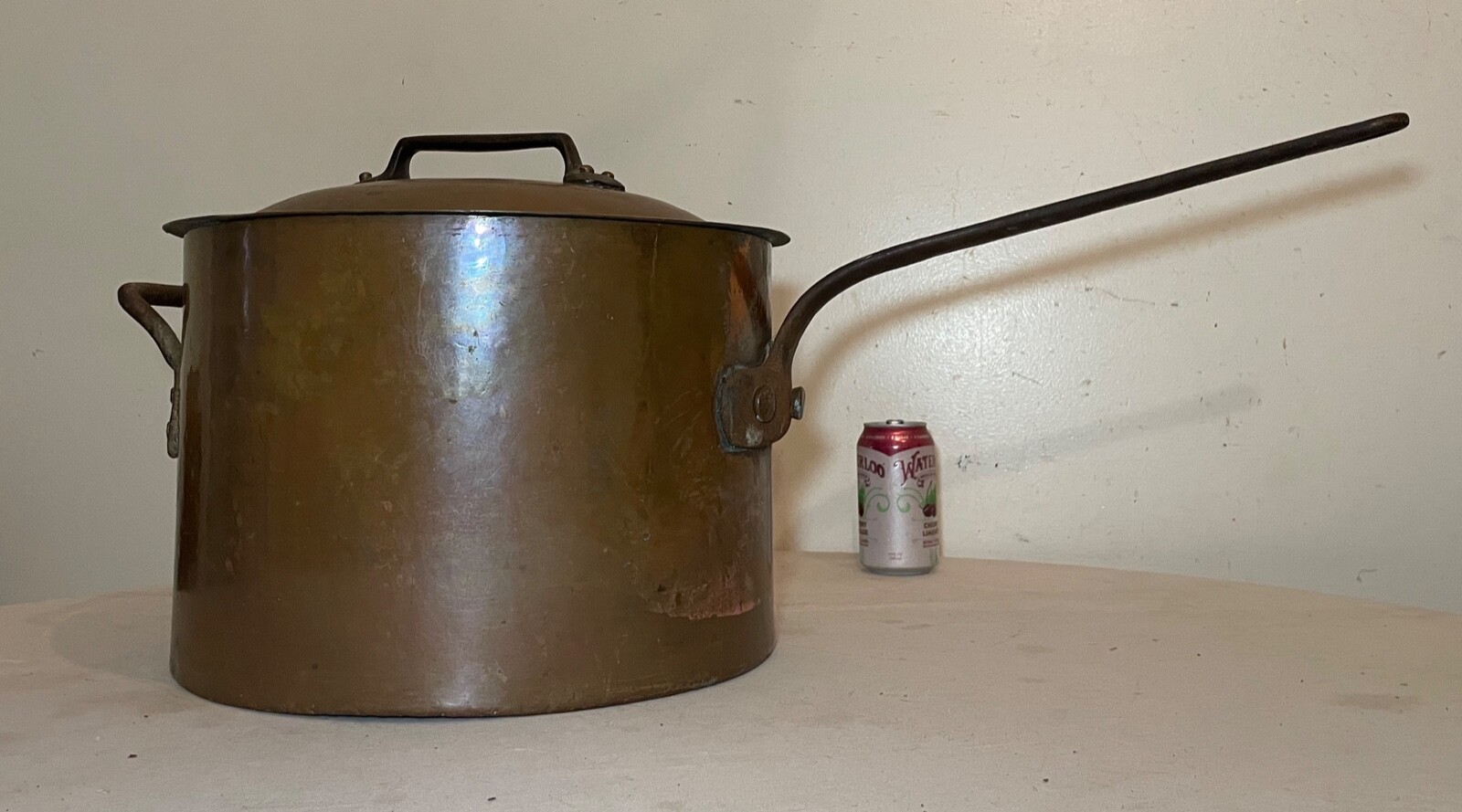 MASSIVE handmade dovetailed French Bridge Co. copper iron lidded cooking pot