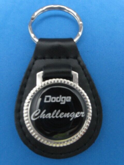 Vintage Dodge Challenger genuine grain leather keyring key fob keychain