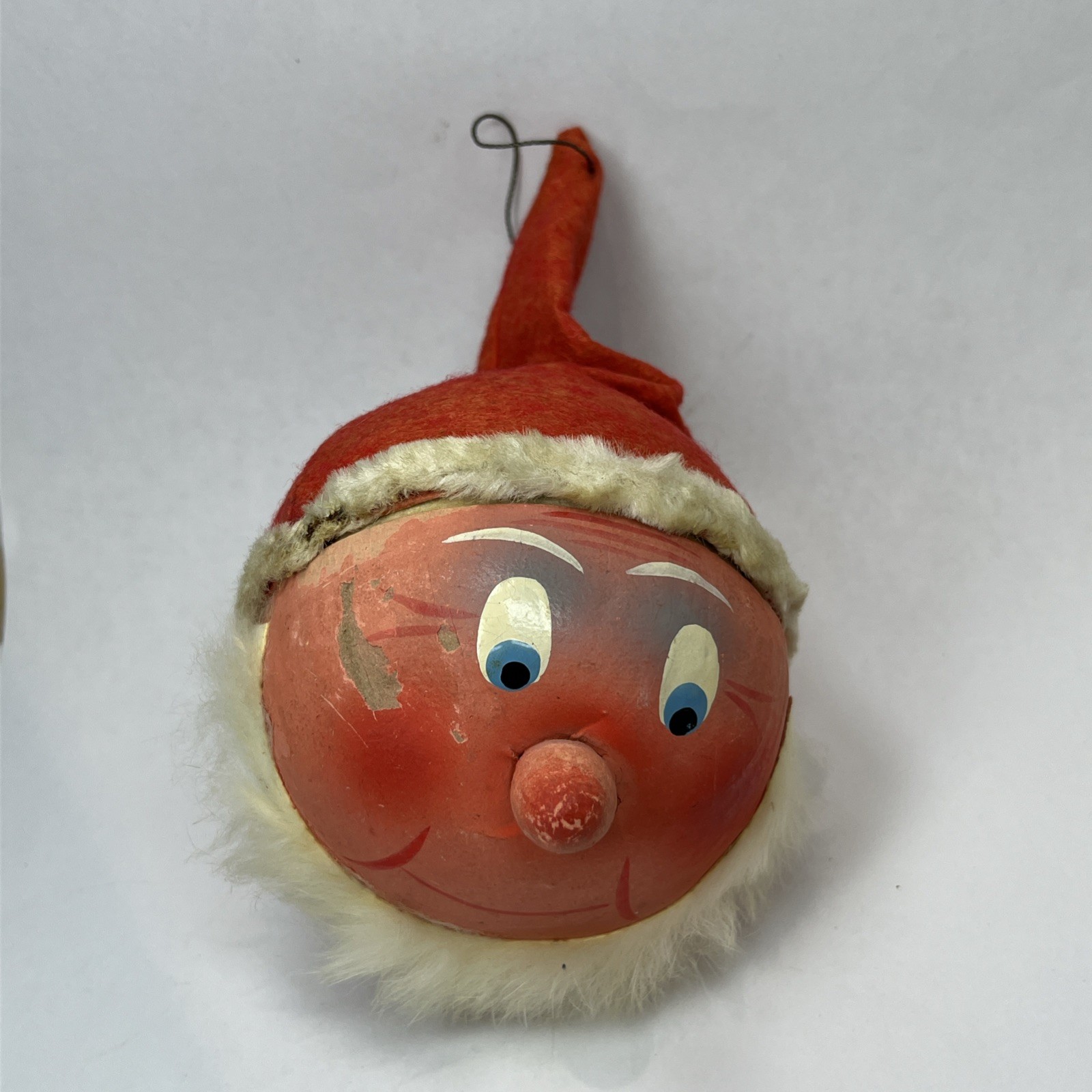 Vintage 1950s Christmas Paper mâché Round Santa Ornament Candy Container
