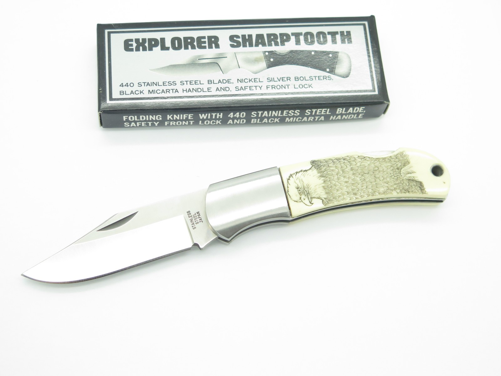 Vtg Explorer G Sakai Seki Japan Eagle Scrimshaw Folding Lockback Pocket Knife