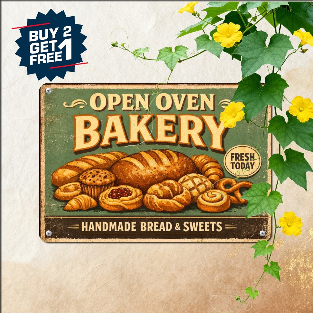Fresh Bakery Sourdough Bread Daily Pastry Shop Metal Tin Sign Plaque 8x12