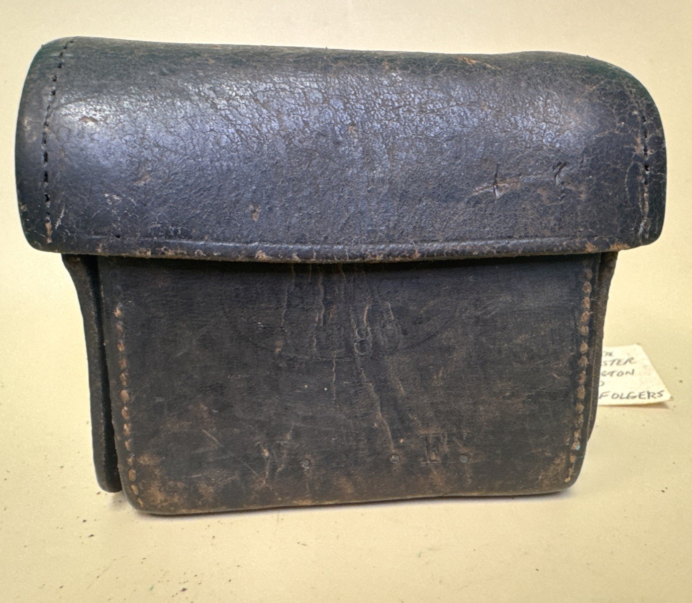 RARE Antique US NAVY Leather Cartridge Box .45-70 Rifle INS WILLIAM M FOLGERS