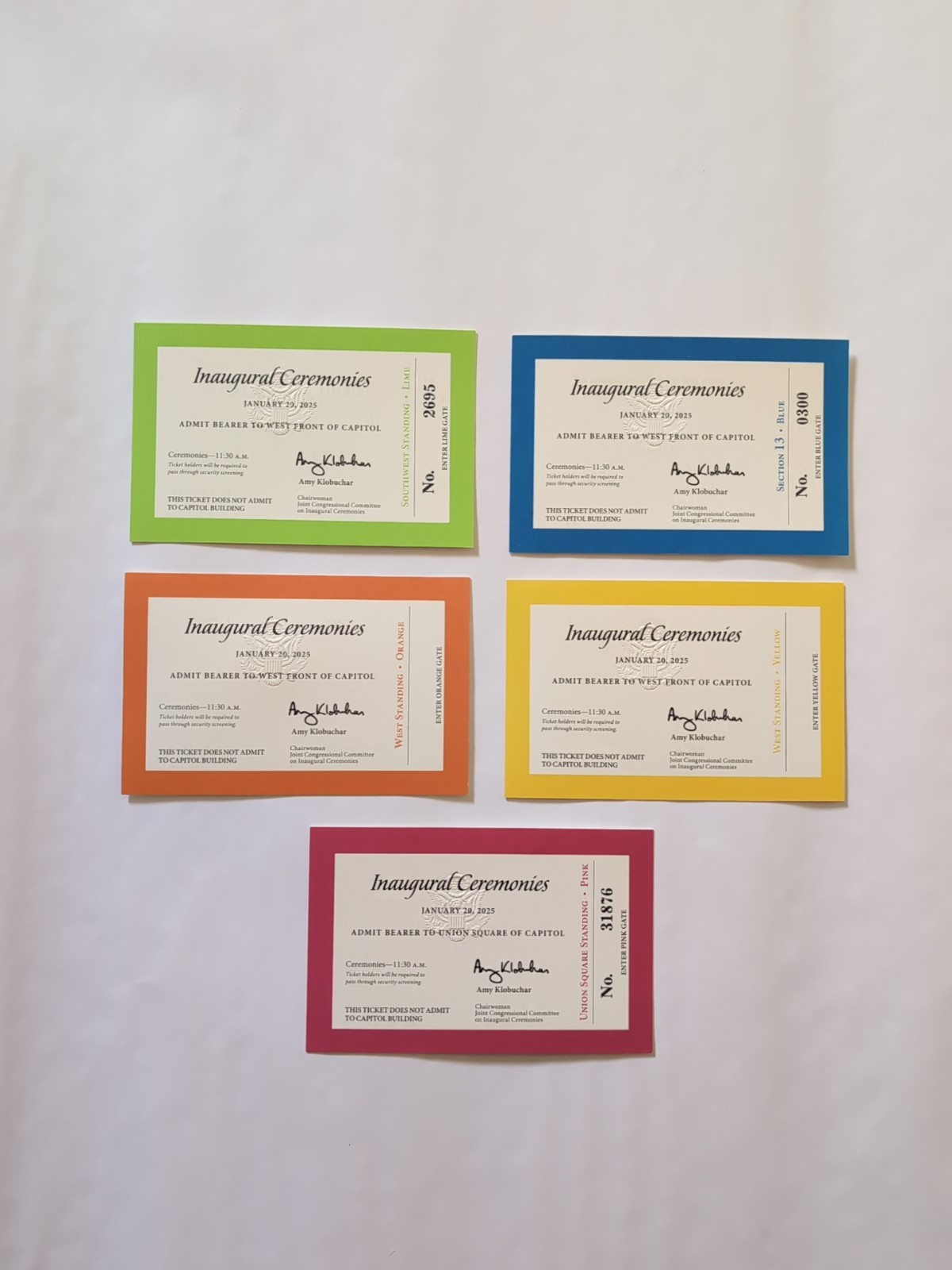 Set Of 2025 Donald Trump Inauguration Tickets
