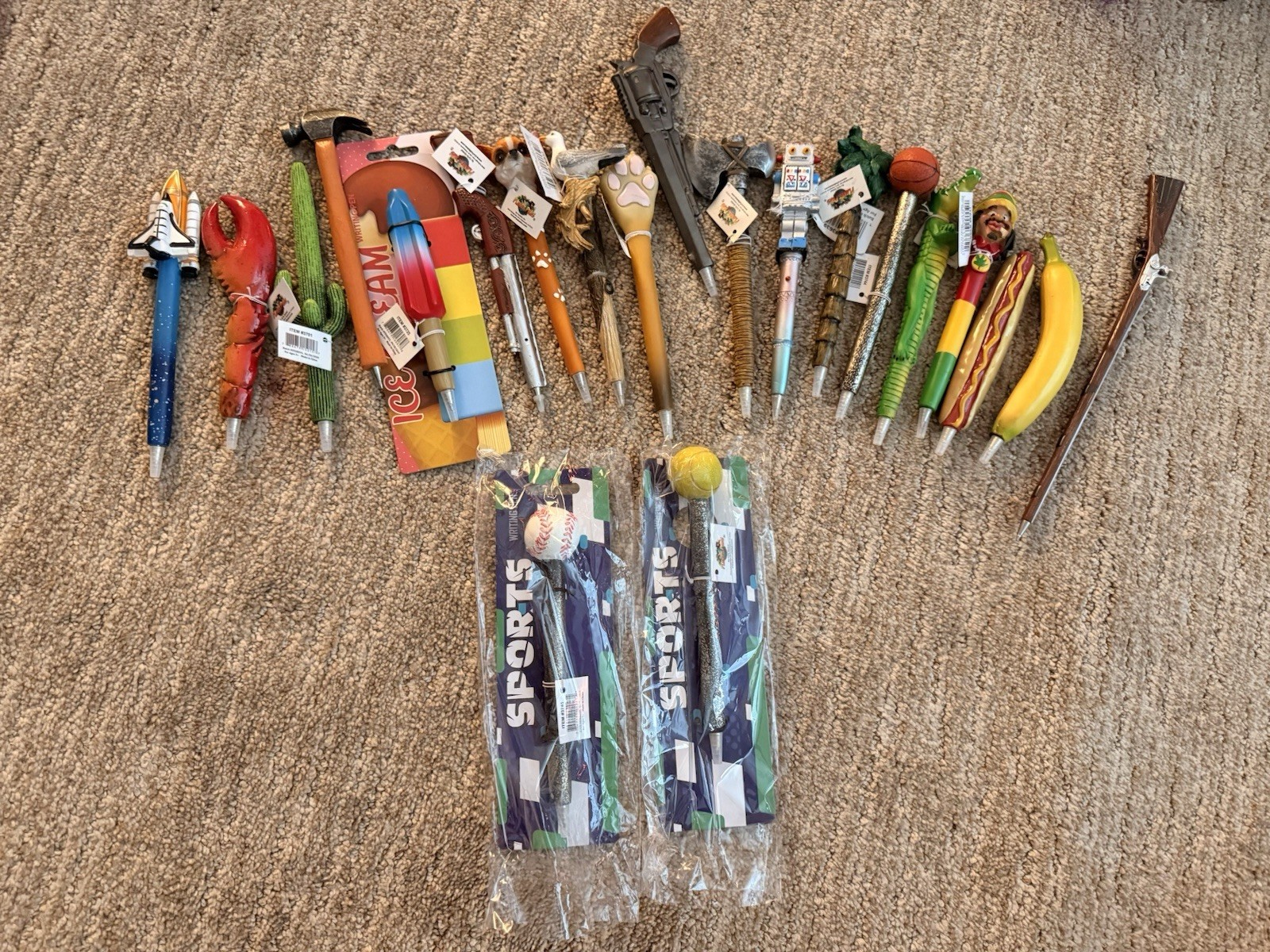 Lot of 21 Novelty Planet Pens Variety Pack Space Food Animals Sports NEW LOT