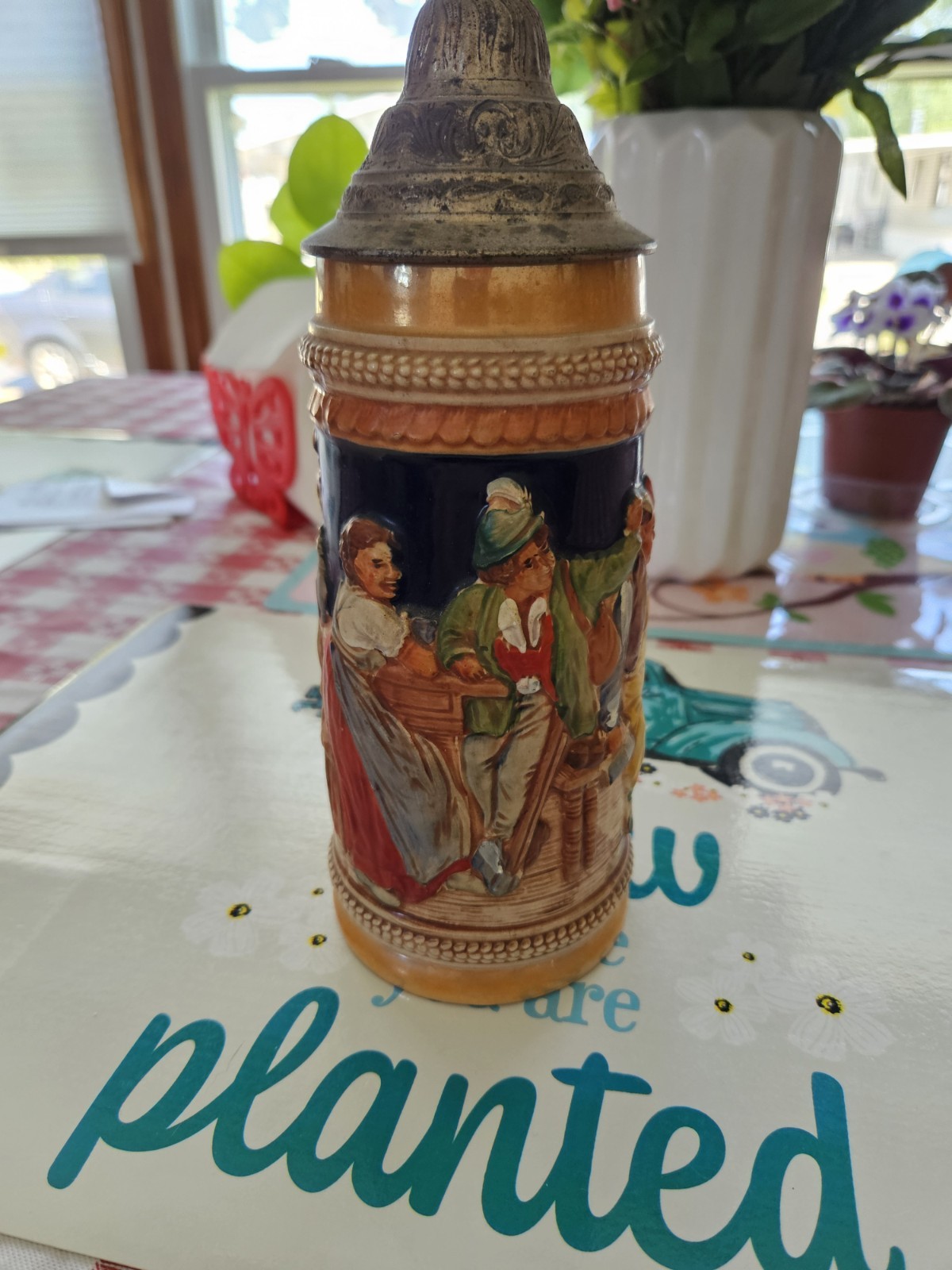 Vintage Gerz Beer Stein with Pewter Lid West Germany Large 9 1/2\