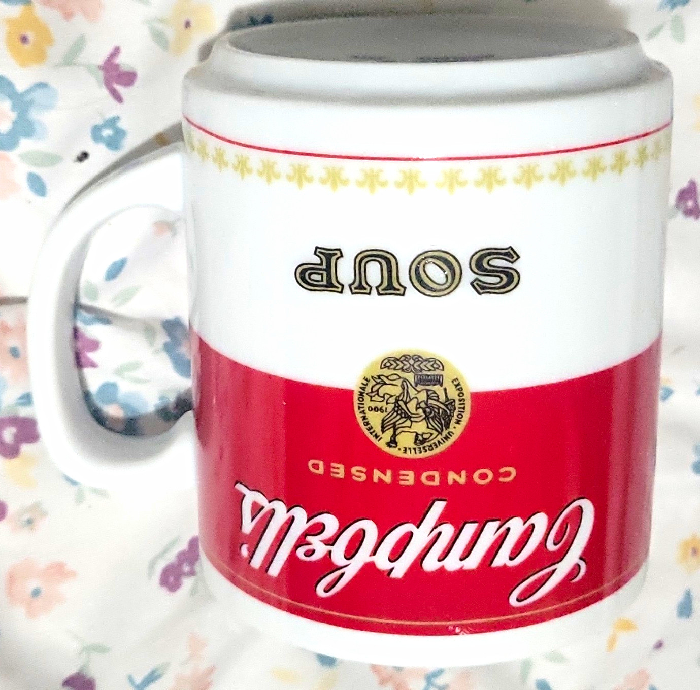 Campbell\'s Condensed Soup Advertising Mug Cup Corning Glass Works White Red