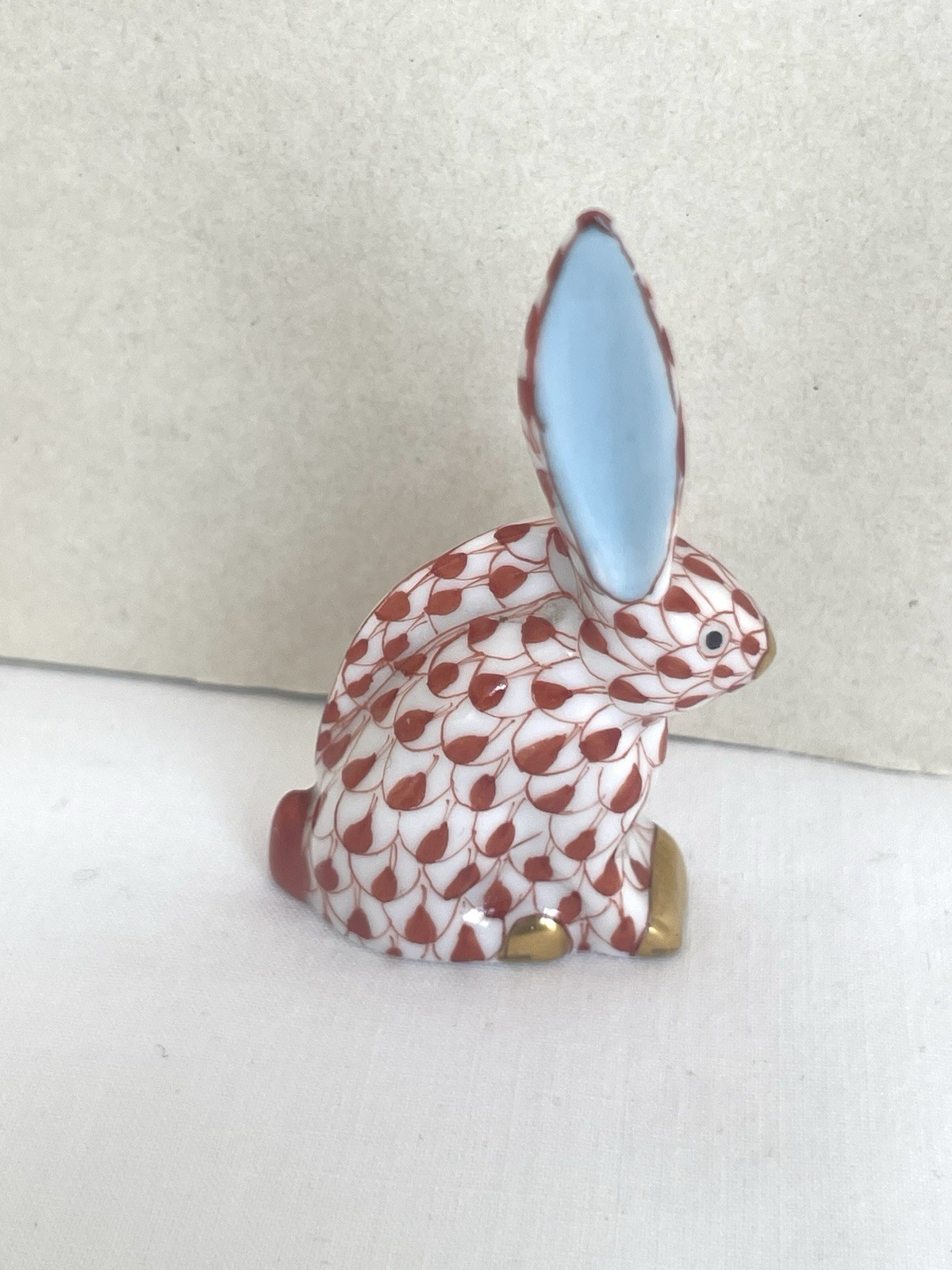 Herend Miniature Bunny Rabbit Rust Color Fishnet 2” Tall Tiny Miniature Figurine