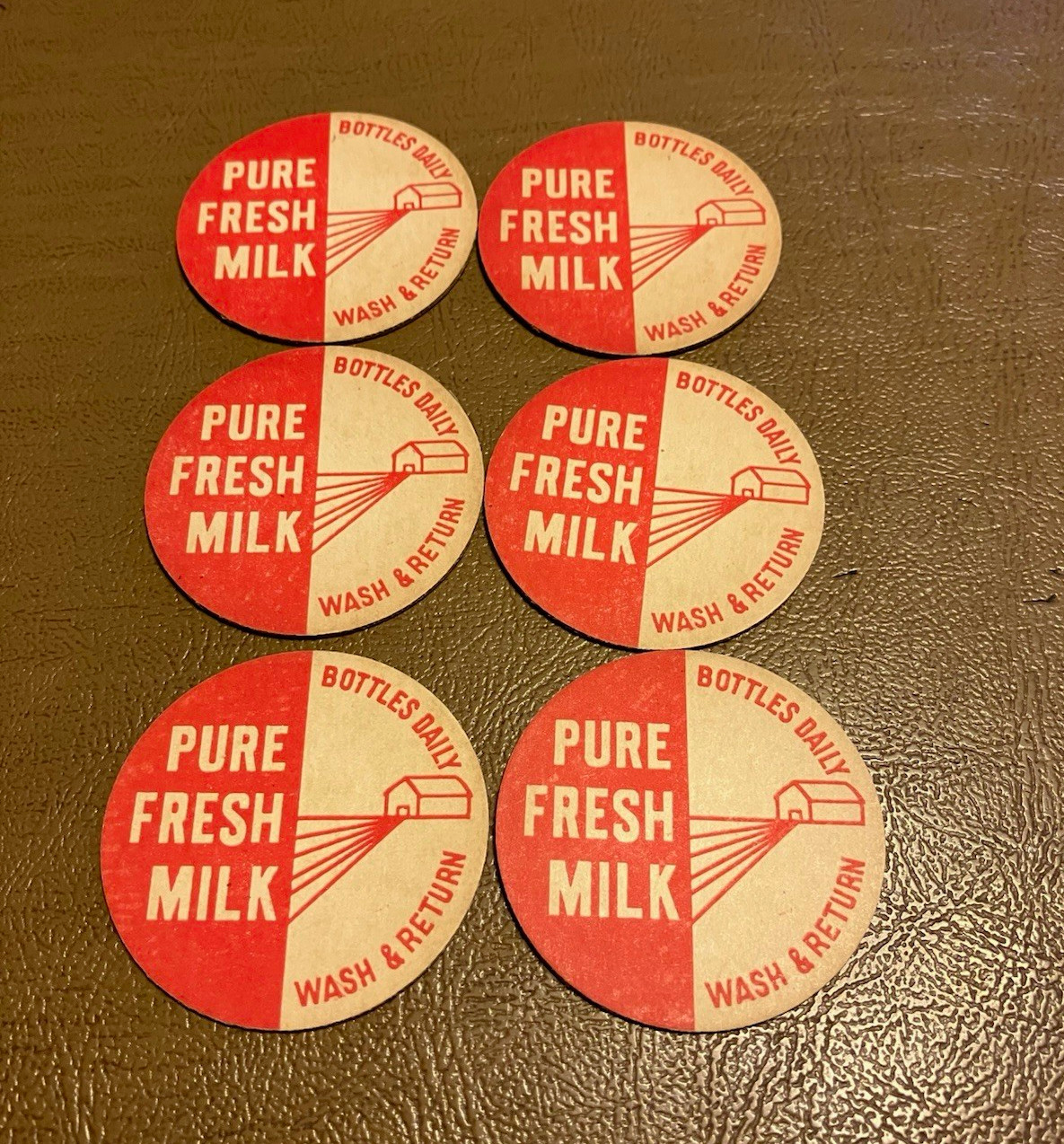 Pure Fresh Milk Vintage Dairy Bottle Caps Wash & Return Red/White Lot of 6