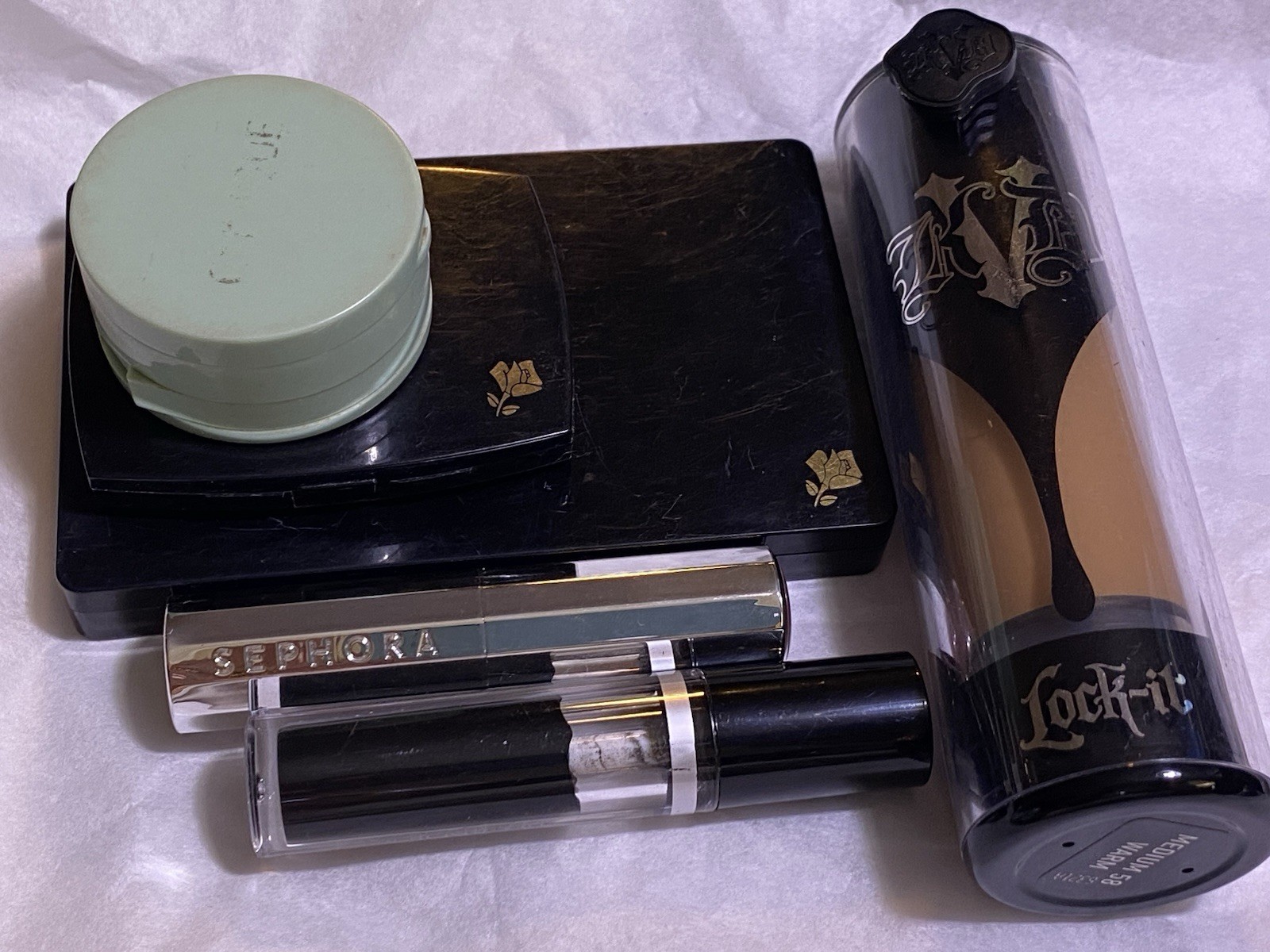 LOT Vanity Junk Drawer Designer Beauty COLLECTIBLES Bottles Compacts Tubes VTG