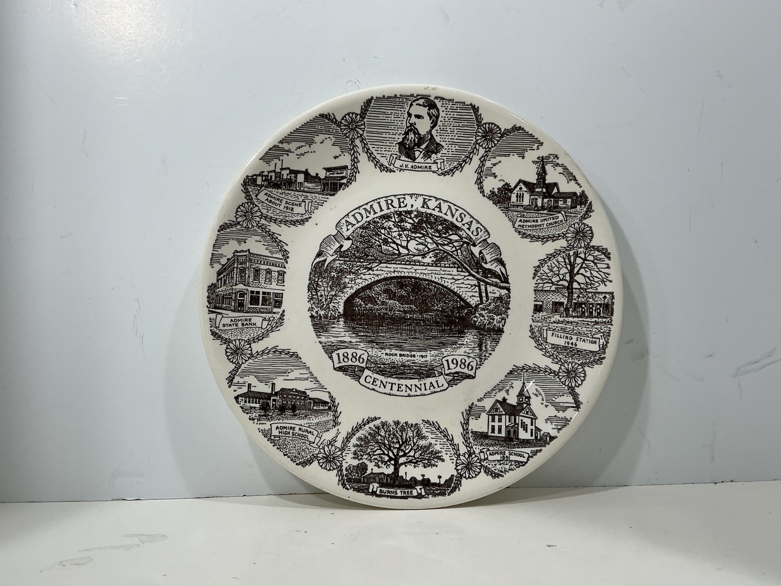 Vintage Admire Kansas Centennial Plate 1886 1986 Kettlesprings Kilns 10 1/8”