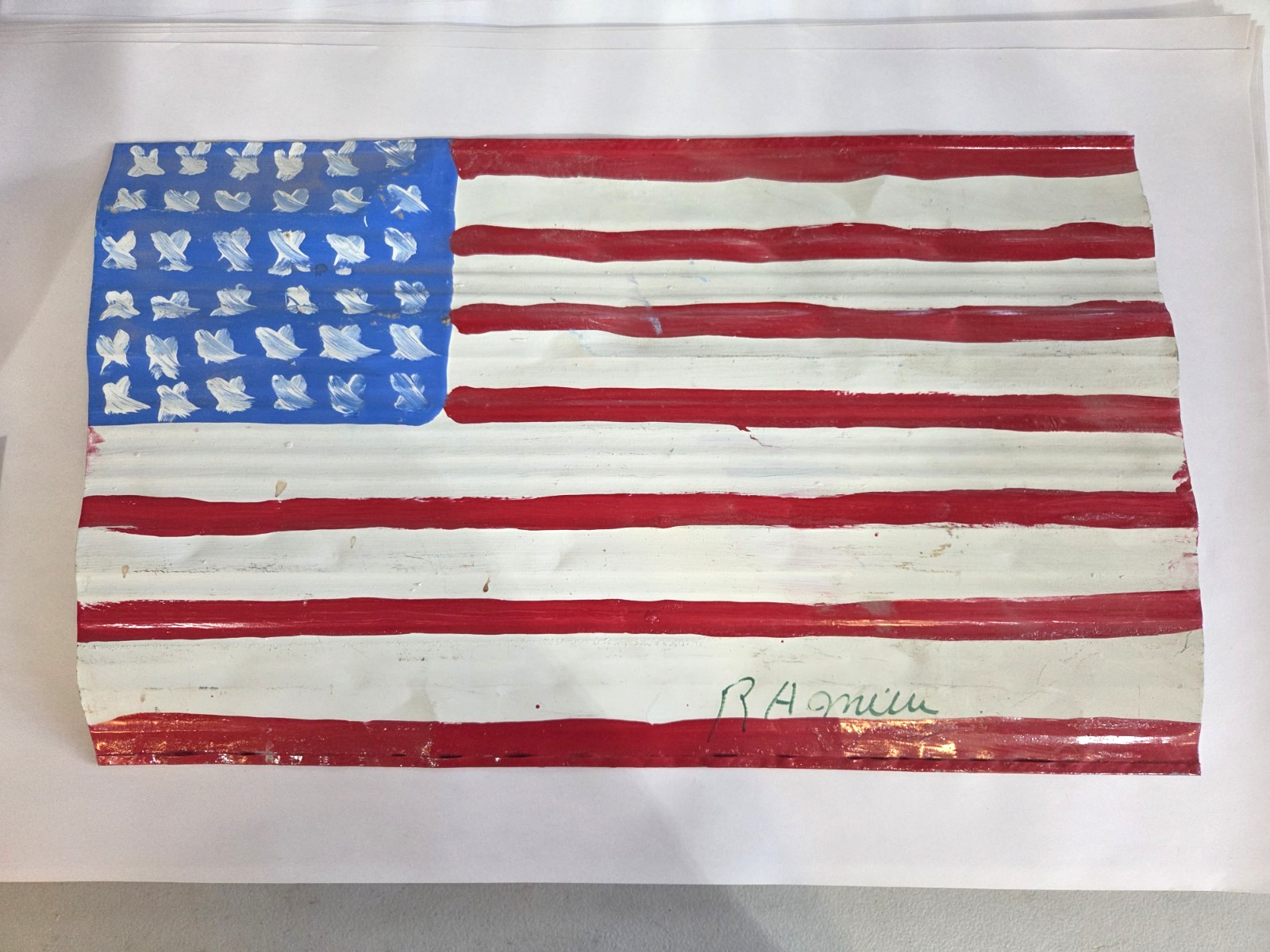 Vintage R A Miller American Flag On Metal 21 1/2