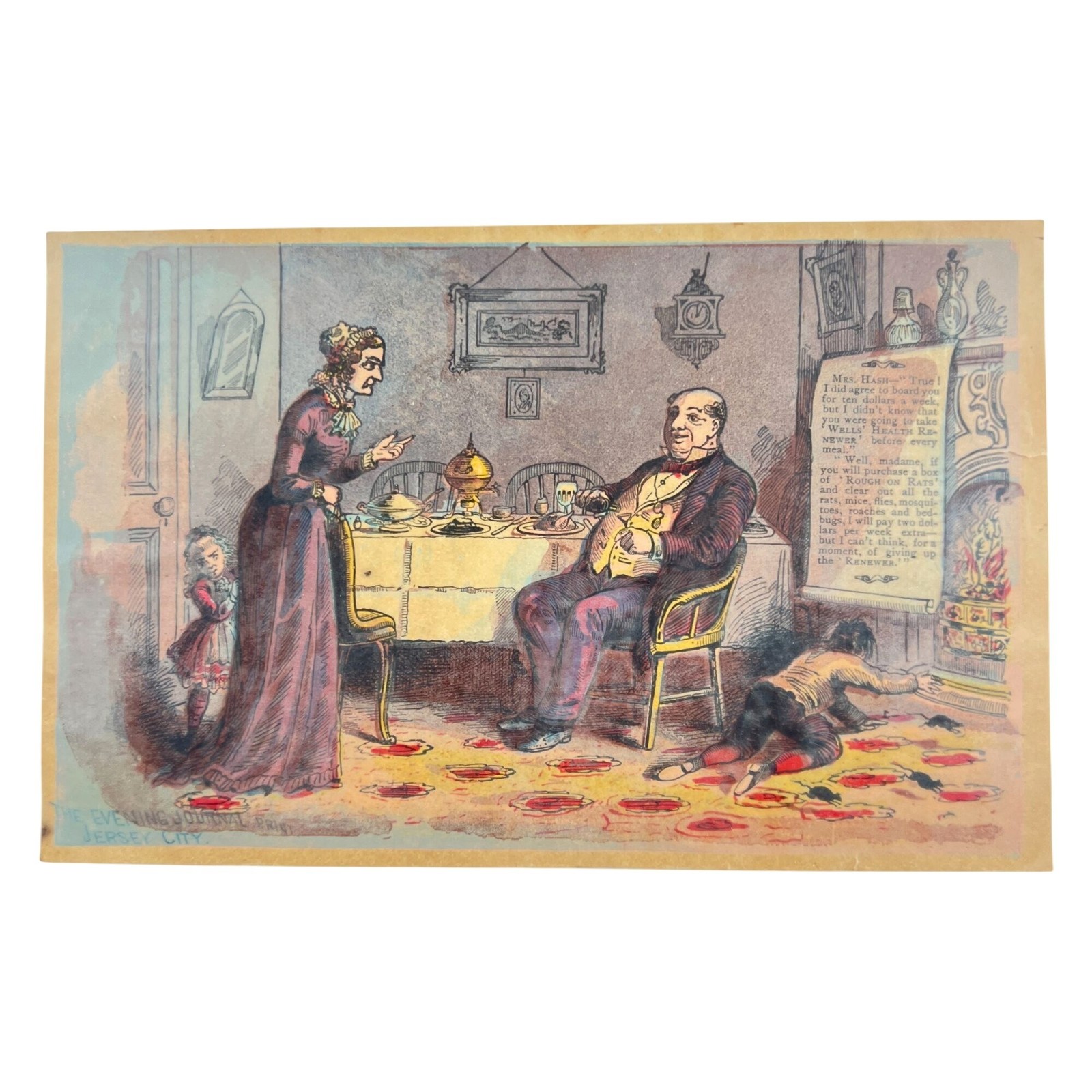 Antique 1880s ROUGH ON RATS Trade Card Flyer Ephraim S Wells Jersey City, NJ 