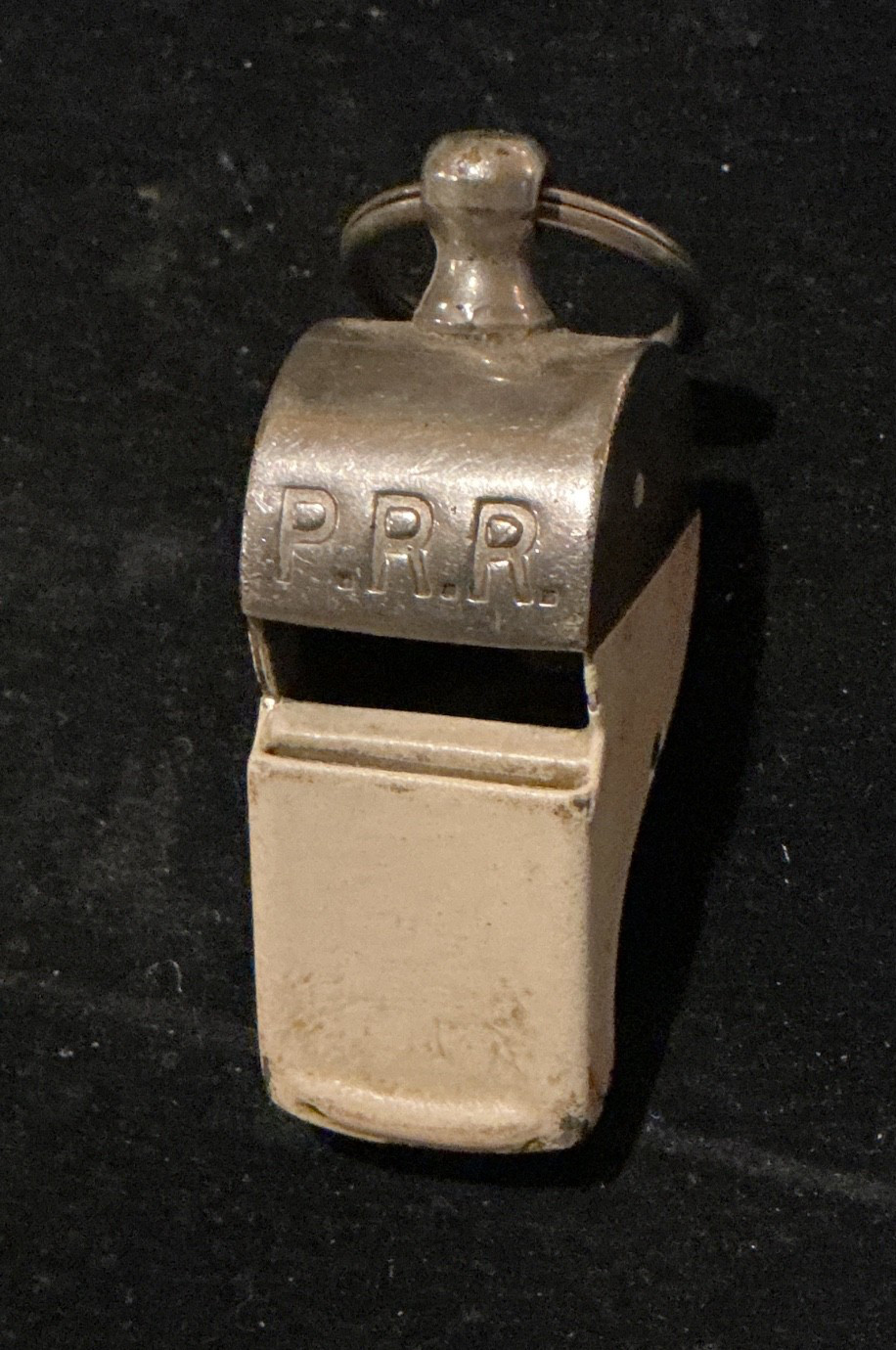 ANTIQUE P.R.R. RAILROAD WATCHMAN'S WHISTLE  - EMBOSSED - WORKS  - RARE