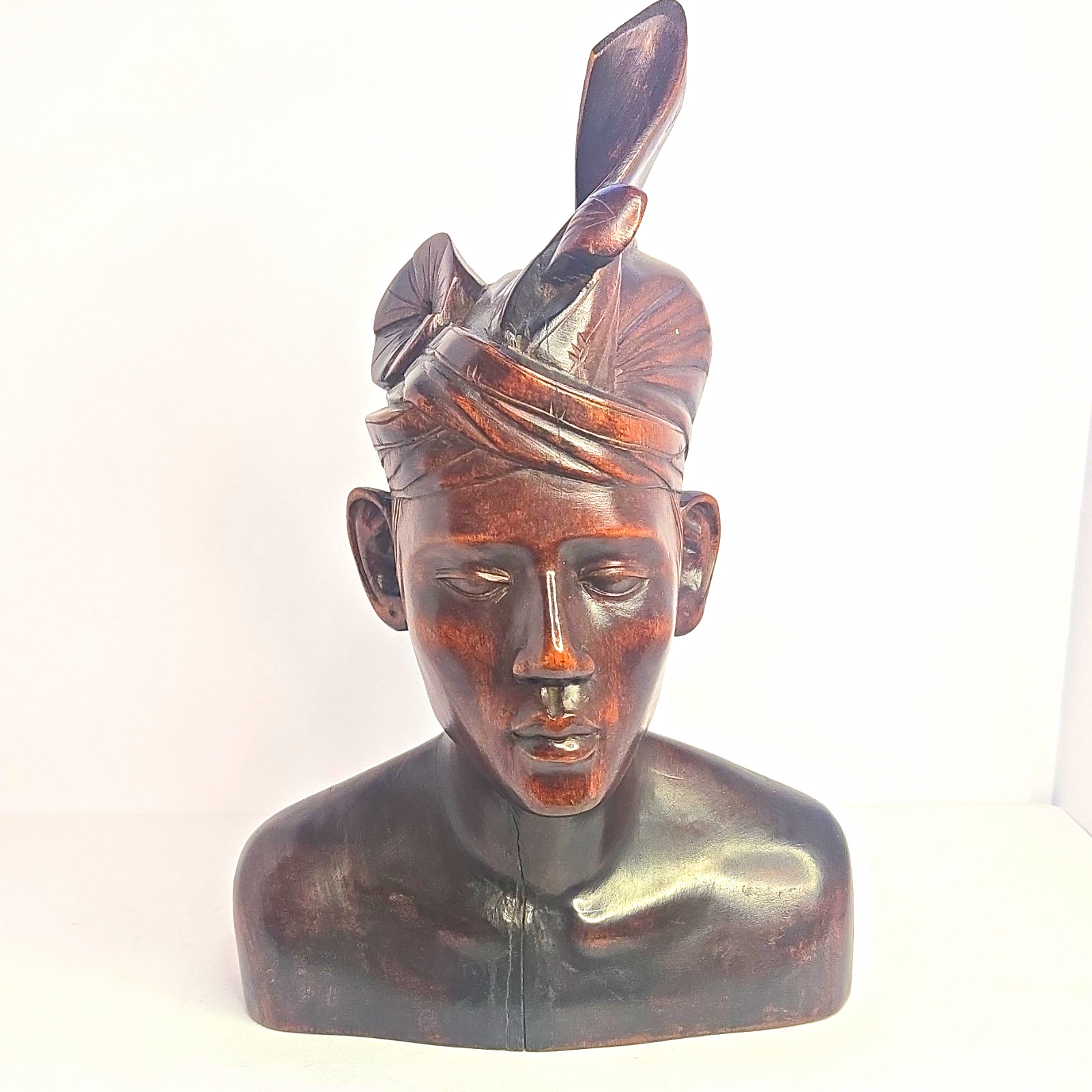 Vintage Hand-Carved Balinese Wooden Bust Of Man