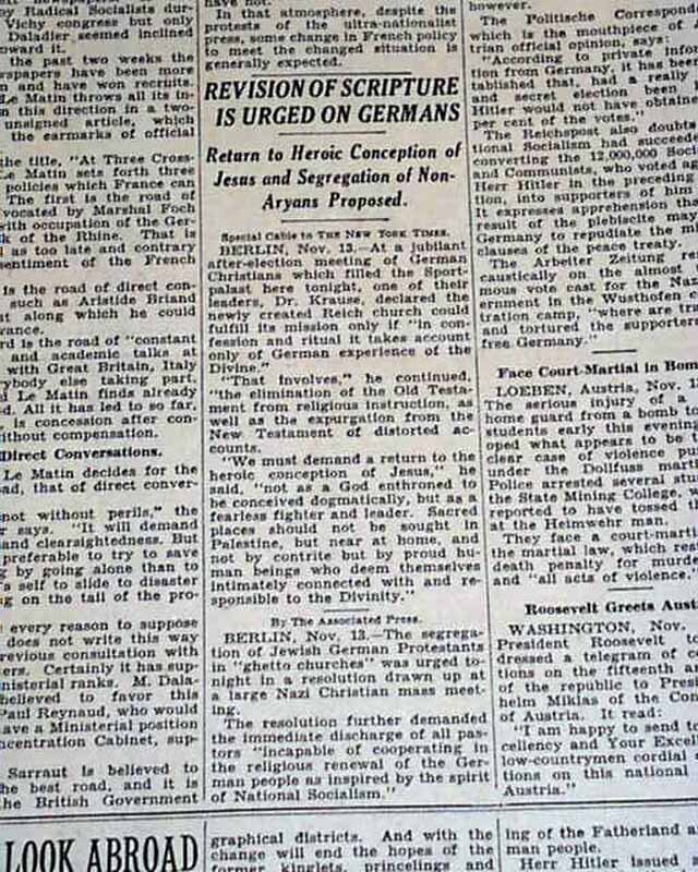 REINHOLD KRAUSE Anti-Semitism Speech on Christianity Jews Jewish 1933 Newspaper