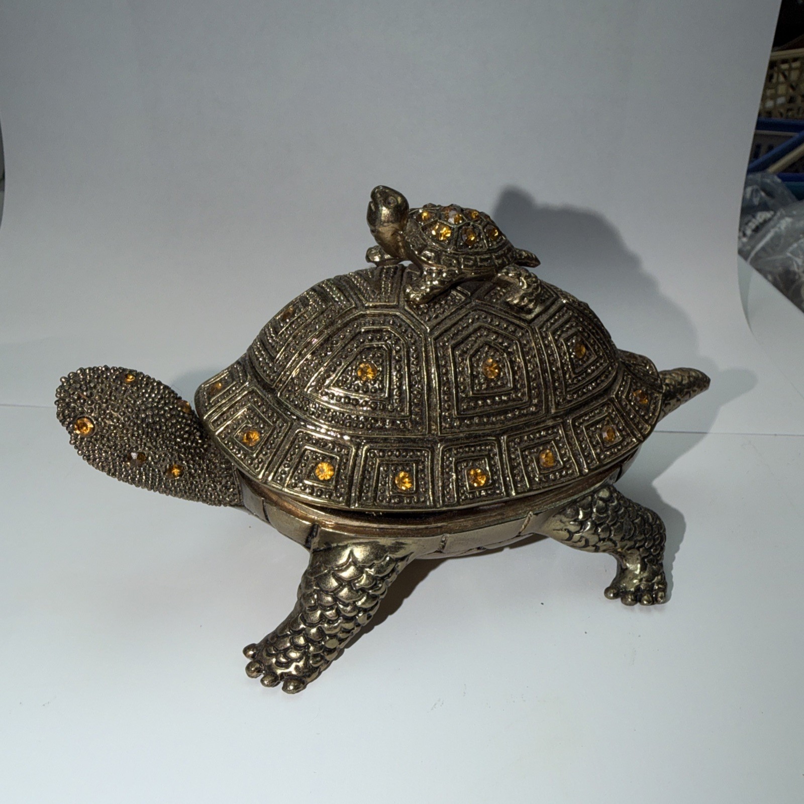 Bombay Co. Brass Turtle Jeweled rhinestone Trinket Box
