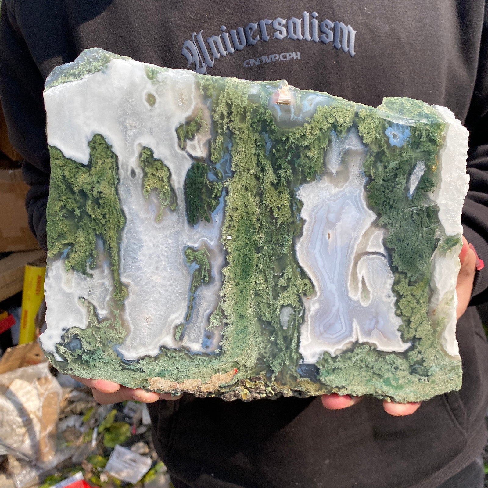 6.4lb Natural aquatic agate crystal rough moss agate sliced stone specimen