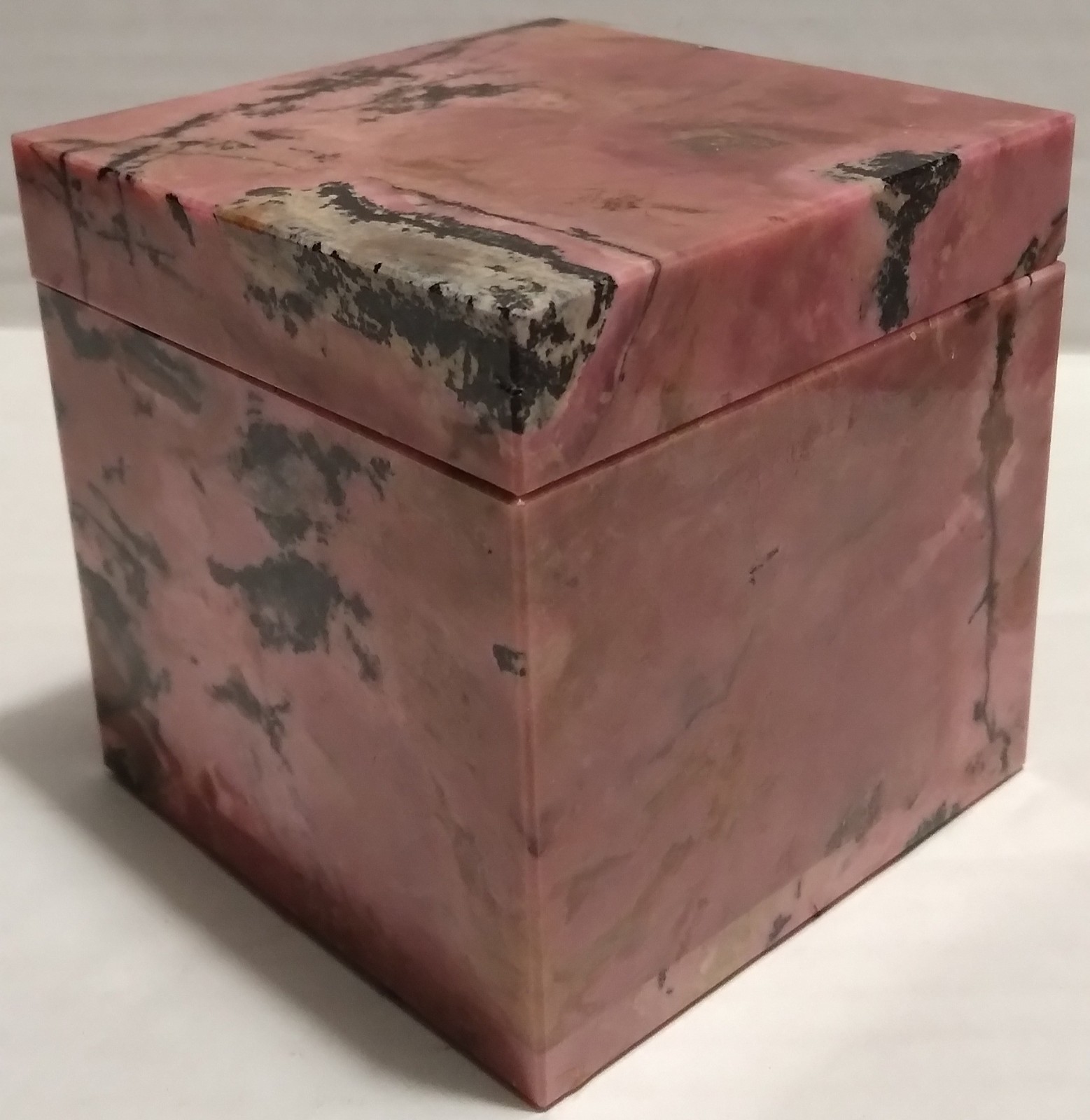 USSR Vintage Mid-Century Modern Pink Rhodonite Hand-Carved Jewelry Box — 3x3\