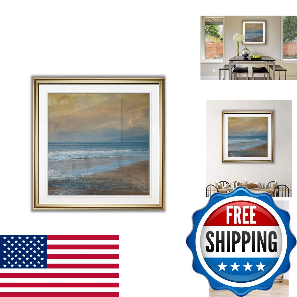 Renditions Gallery PF016-40323-3232GF Nature Seascape Wall Art - Gold Frame