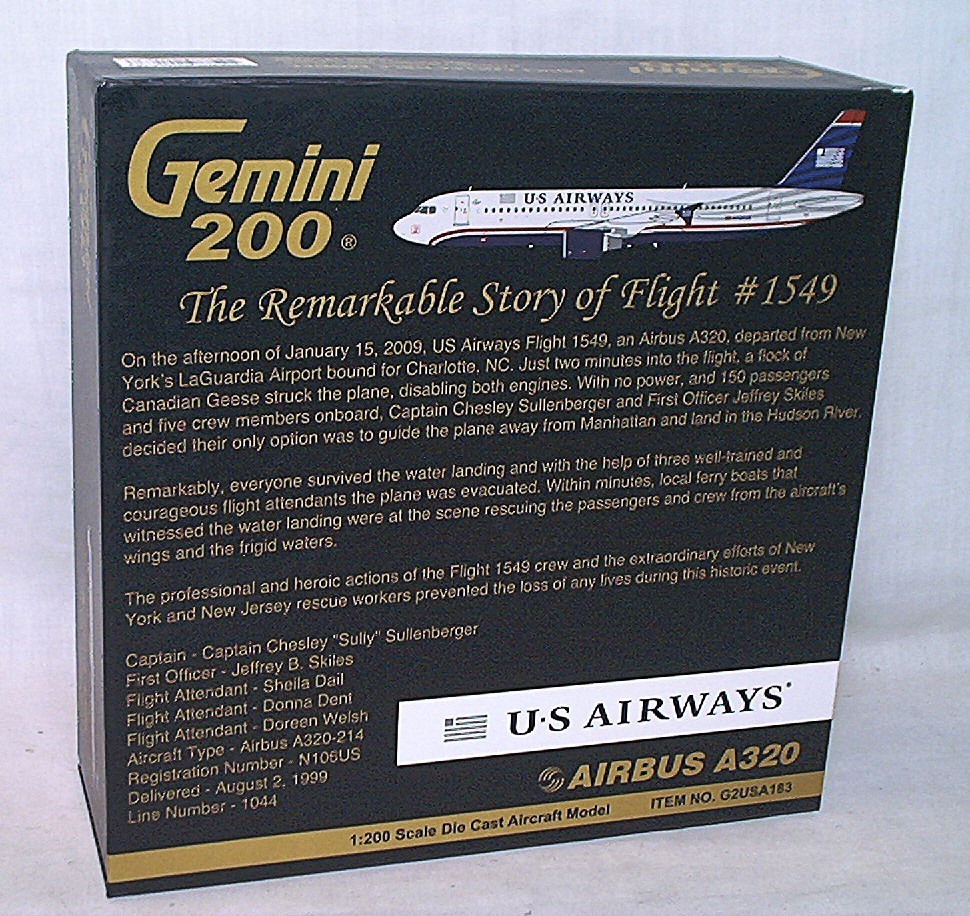GEMINI G2USA183 1:200 US AIRWAYS AIRBUS A320 FLIGHT 1549 DIECAST DESK MODEL MIB