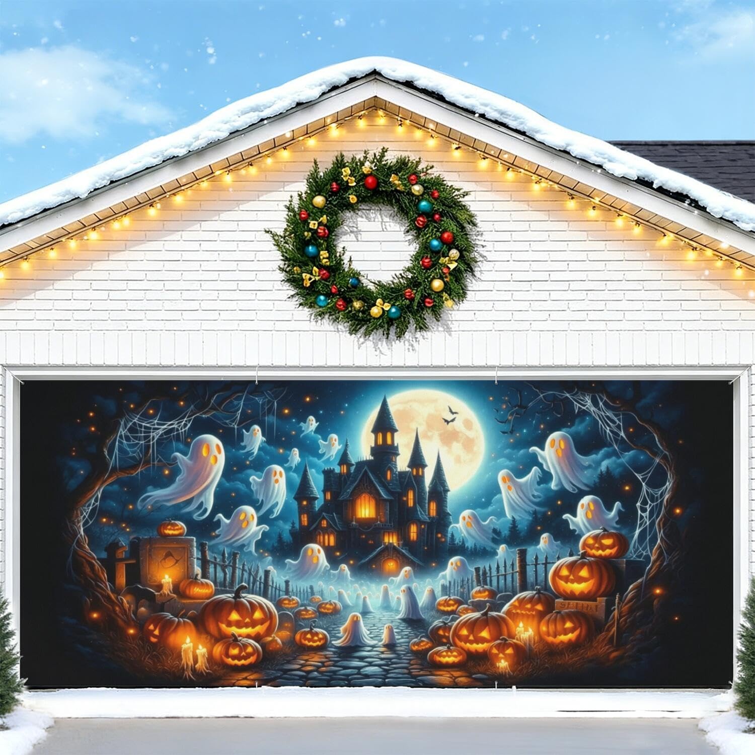 Halloween Garage Door Decoration, Horror Pumpkin Truck Door Cover Banner, Sca...