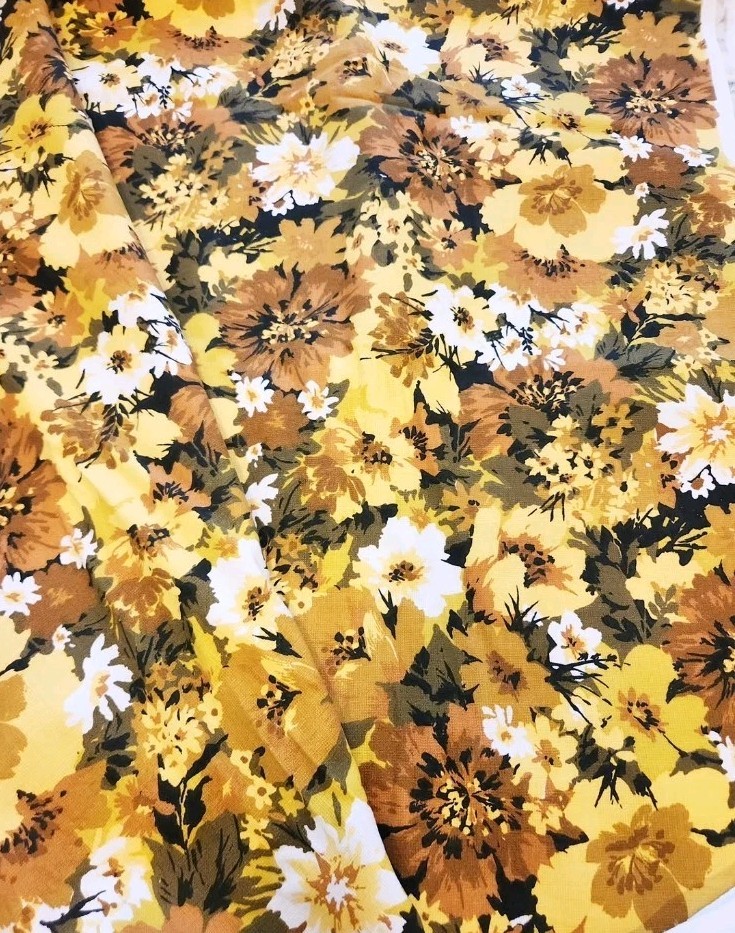 1960’s Yellow Floral Vtg House N Home Fabric Mid Century MCM