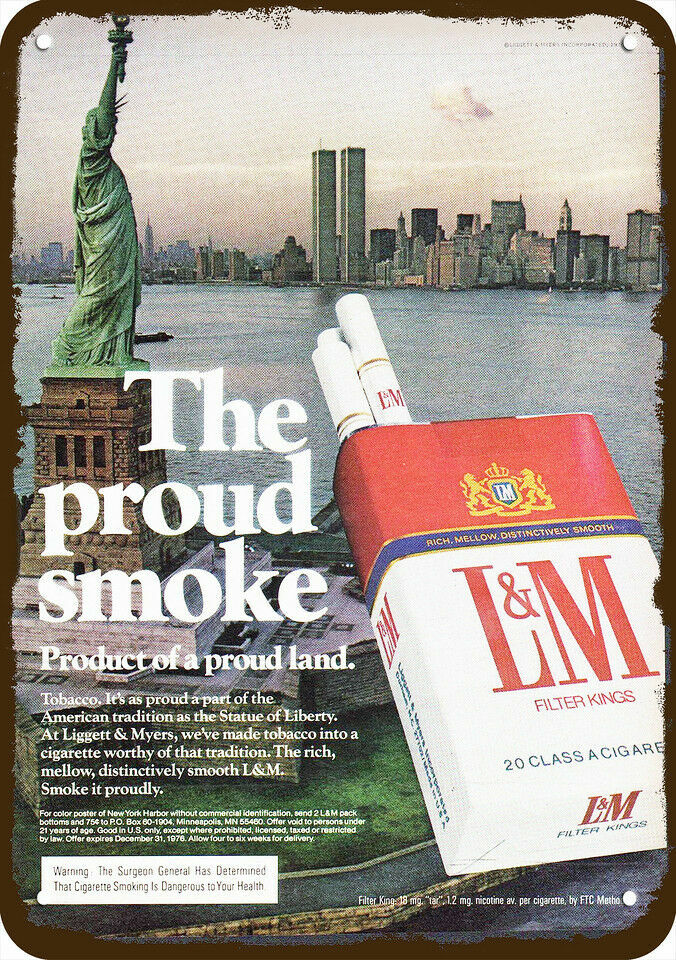 1976 NYC World Trade Center Twin Towers L&M Cigs DECORATIVE REPLICA METAL SIGN 