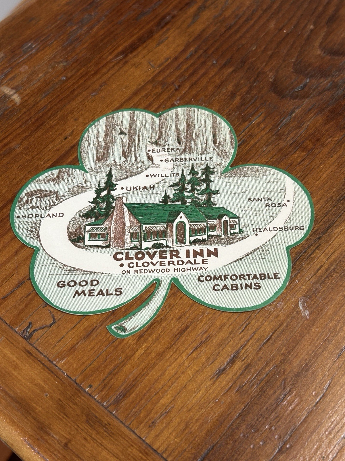 Luggage Label Clover Inn Redwood Highway Cloverdale,CA