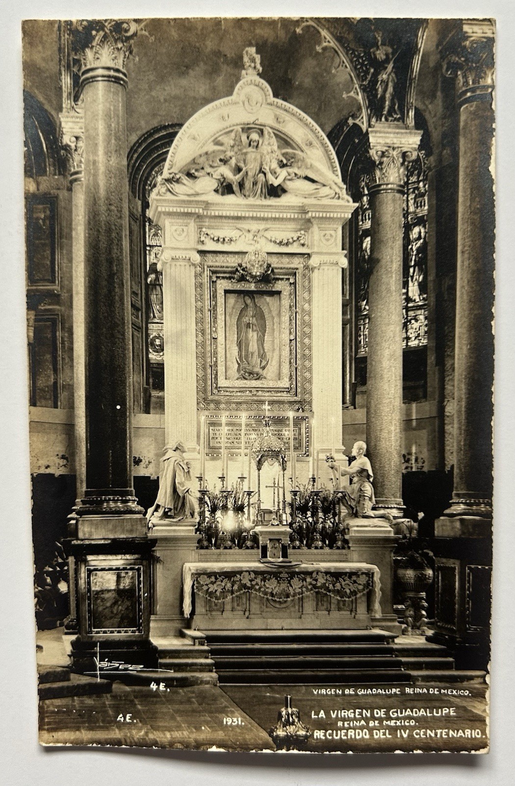 Mexico RPPC Basilica Guadalupe Interior Virgen Altar 1931 Postcard D7