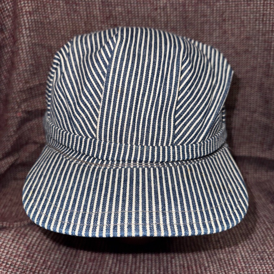 Vintage Hickory Stripe Engineer Cap USA Made Railroad Workwear Hat