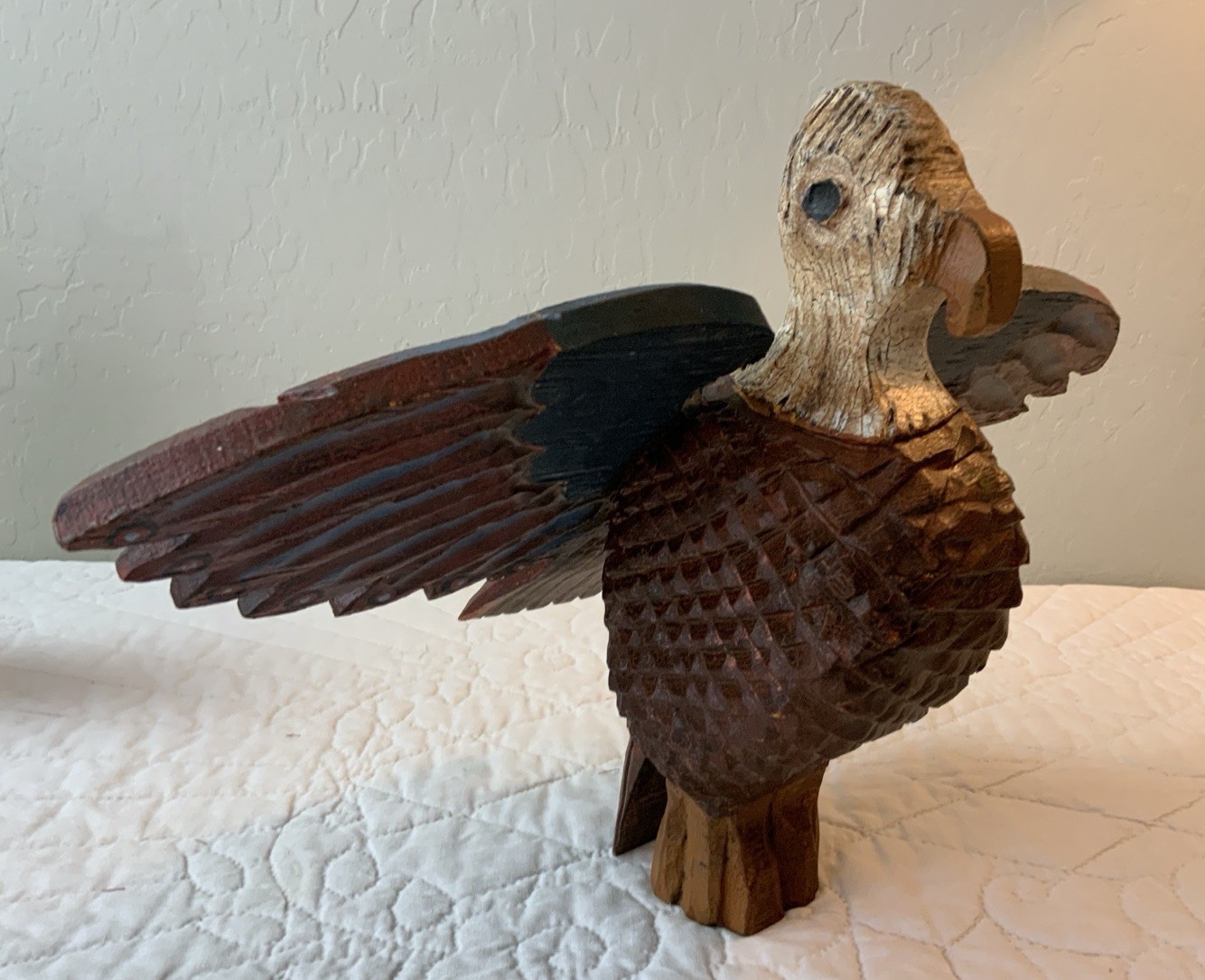 Vintage Wood Carving Figurine - Eagle With Wings, Hand Carved, T. Webb