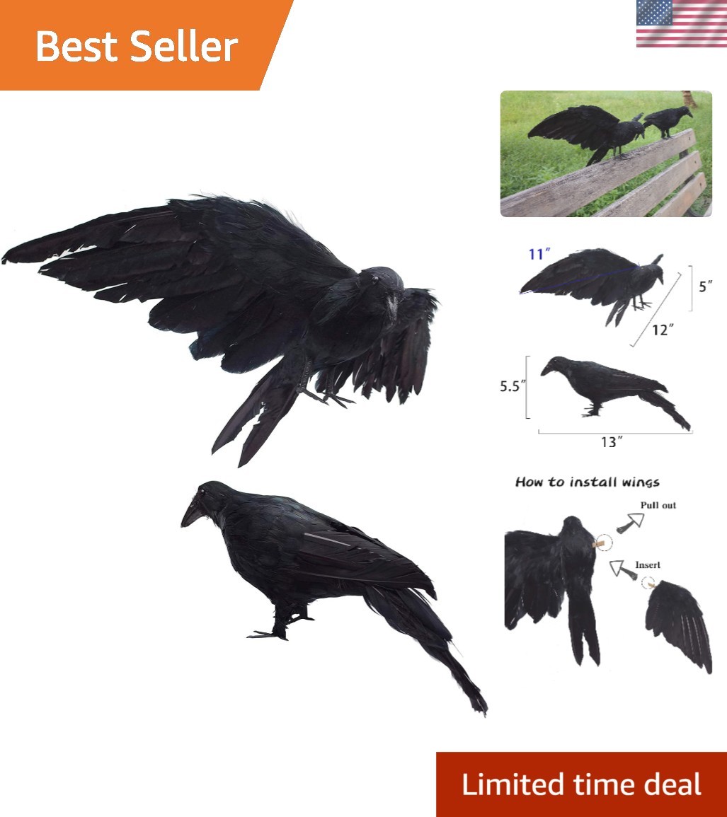 Creepy Realistic Black Crows (2-Pack) - Perfect for Halloween & -Round Decor