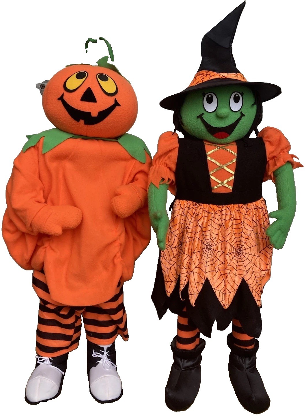 90s Vtg Halloween Porch Kids Greeter Pumpkin & Witch Trick Or Treater K-Mart
