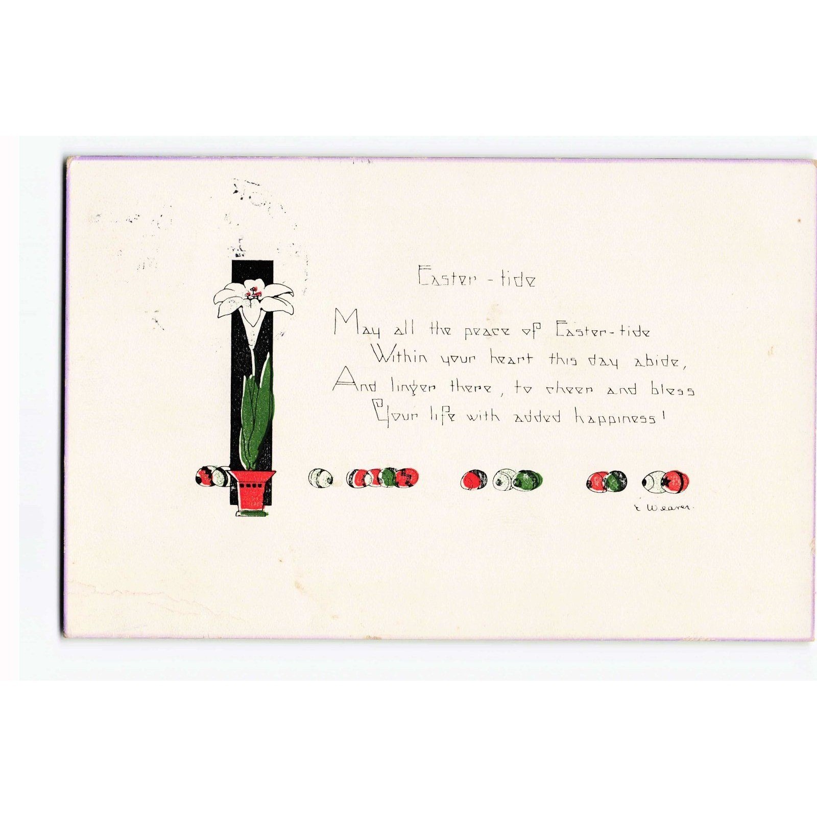 Vintage 1922 Easter-tide Postcard E Weaver Lily Illustration 1c Washington Stamp