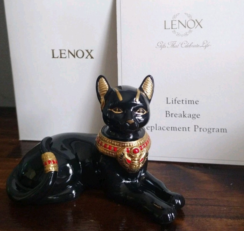 Lenox Bastet Egyptian Black Cat Figurine 1998 Porcelain Vintage w/ Box