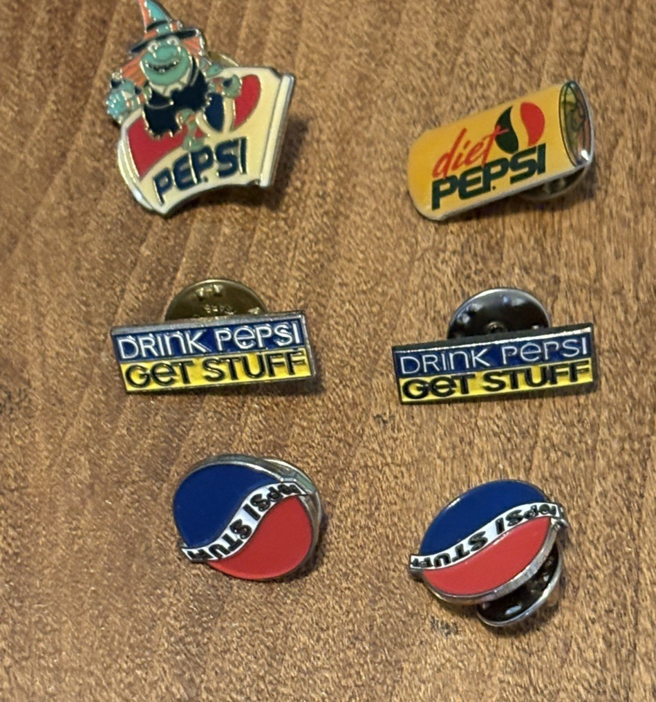 Vintage 1990\'s Pepsi Enamel Lapel Pin Lot Of 6-Pepsi Stuff-Diet Pepsi-Witch