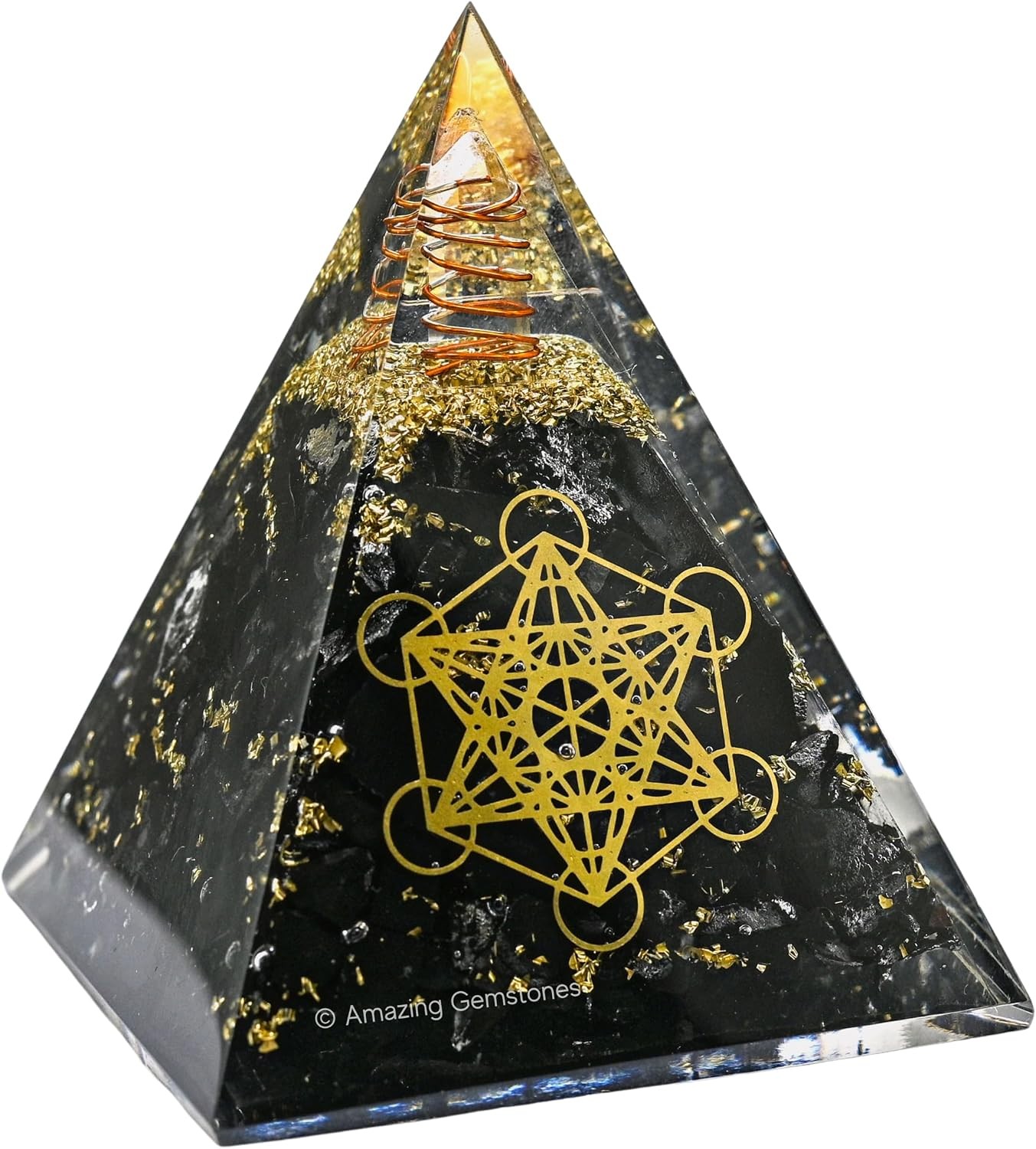 Amazing Gemstone Organite Orgone Pyramid Extra Large 105 MM - Metatron Cube Orgo