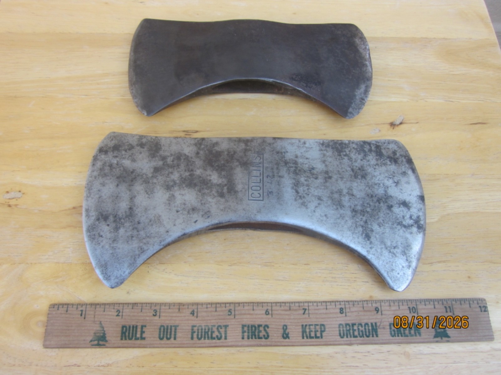 2 VTG NICE SHAPE COLLINS DOUBLE BIT AXE HEADS-1, 2 1/2 CRUISER & 1, CANOE 3 1/2