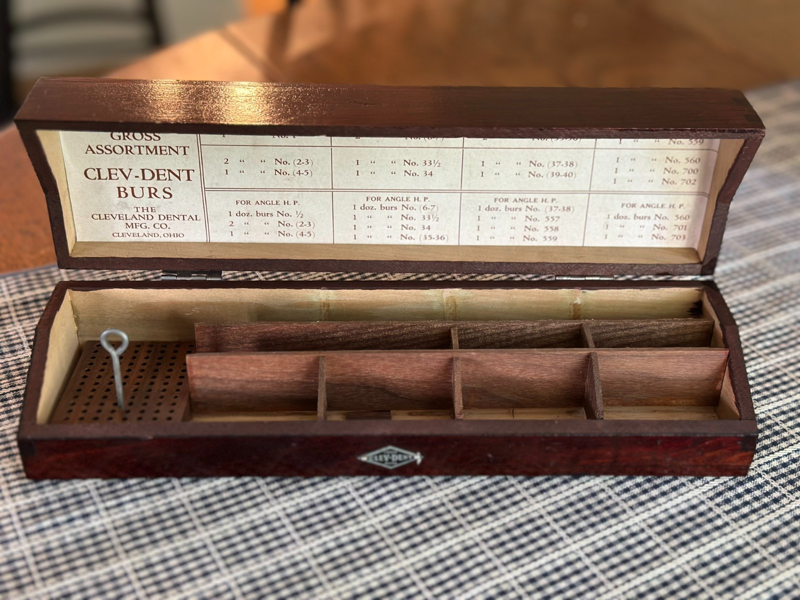 Antique Clev-Dent Wooden Dental Bur Wood Box Early 1900s Cleveland Dental Mfg Co