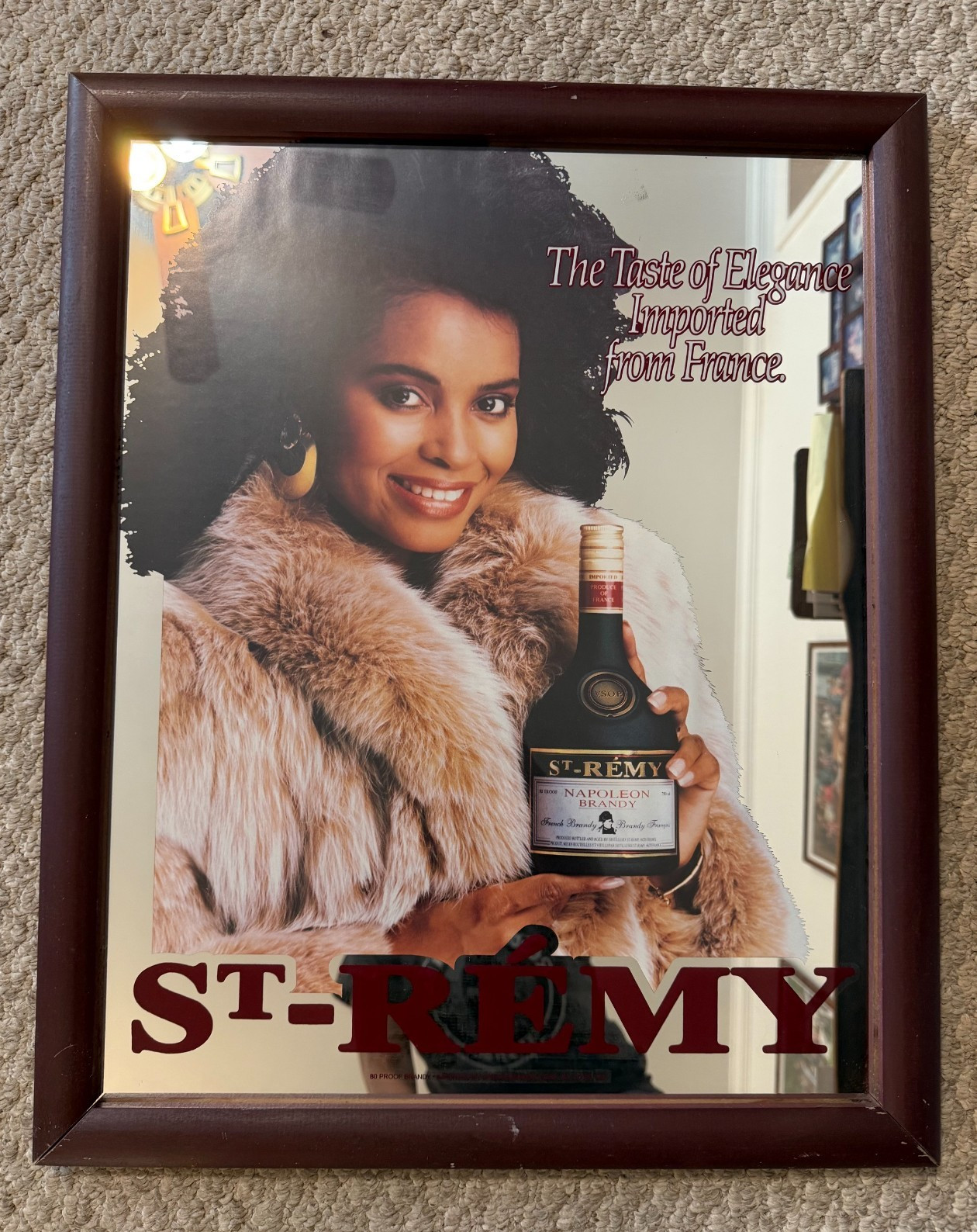 RARE Vintage 1980s St-Remy Napoleon Brandy Bar Mirror Sign Framed Collectible