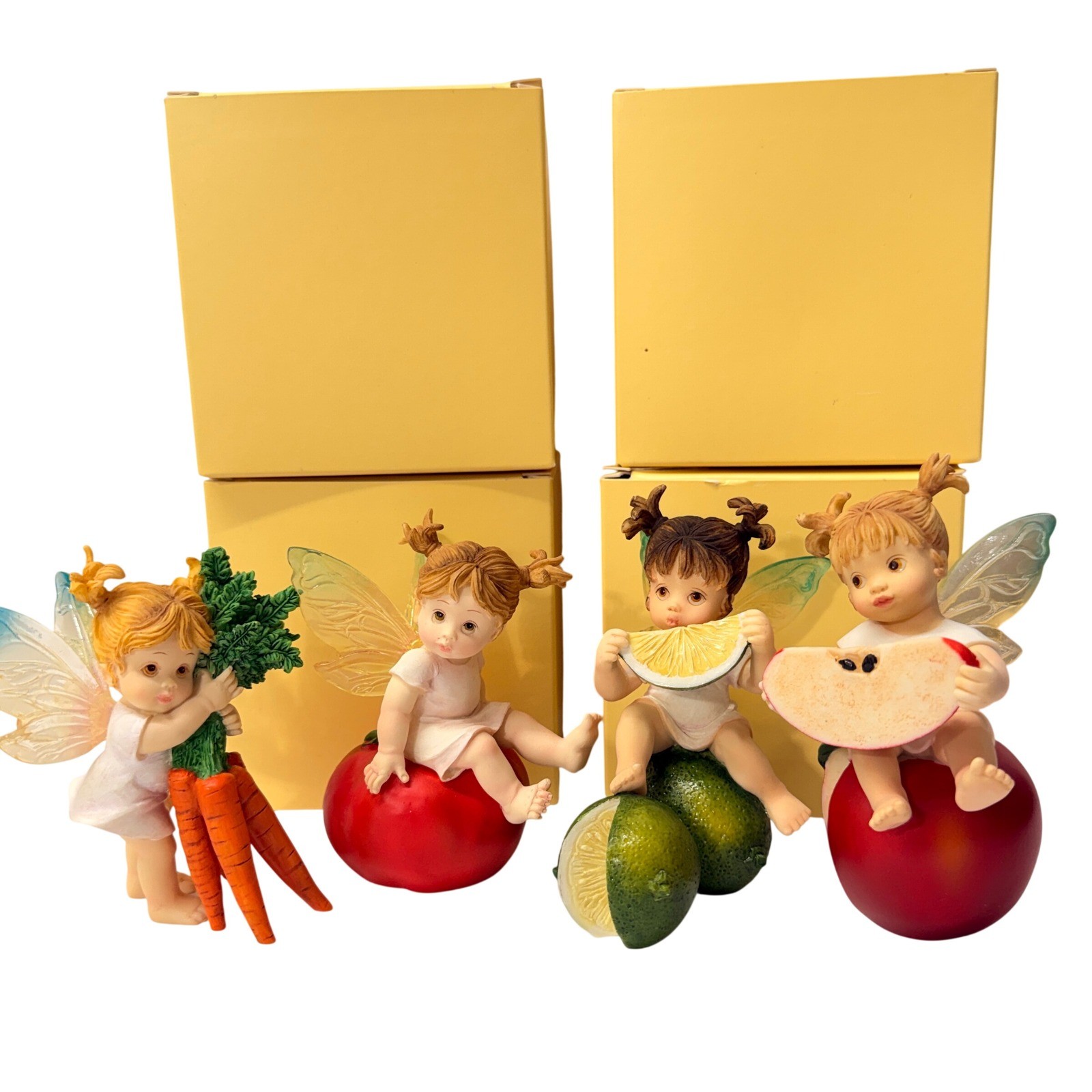 Little Kitchen Fairies G.G. Santiago 2001 Figurine Set 4 Fruit Vegetable Boxed
