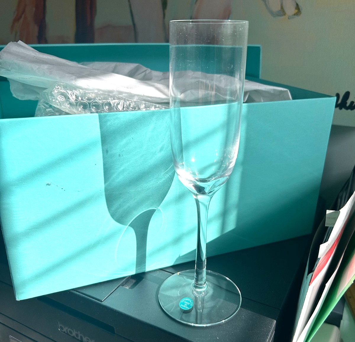 NEW Tiffany & Co. Clear Stemmed Champagne Flutes Solid Glass Set for 2 (2pc)